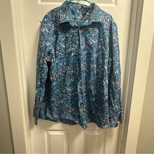Tasso Elba Blue Paisley Casual Button Down Shirt